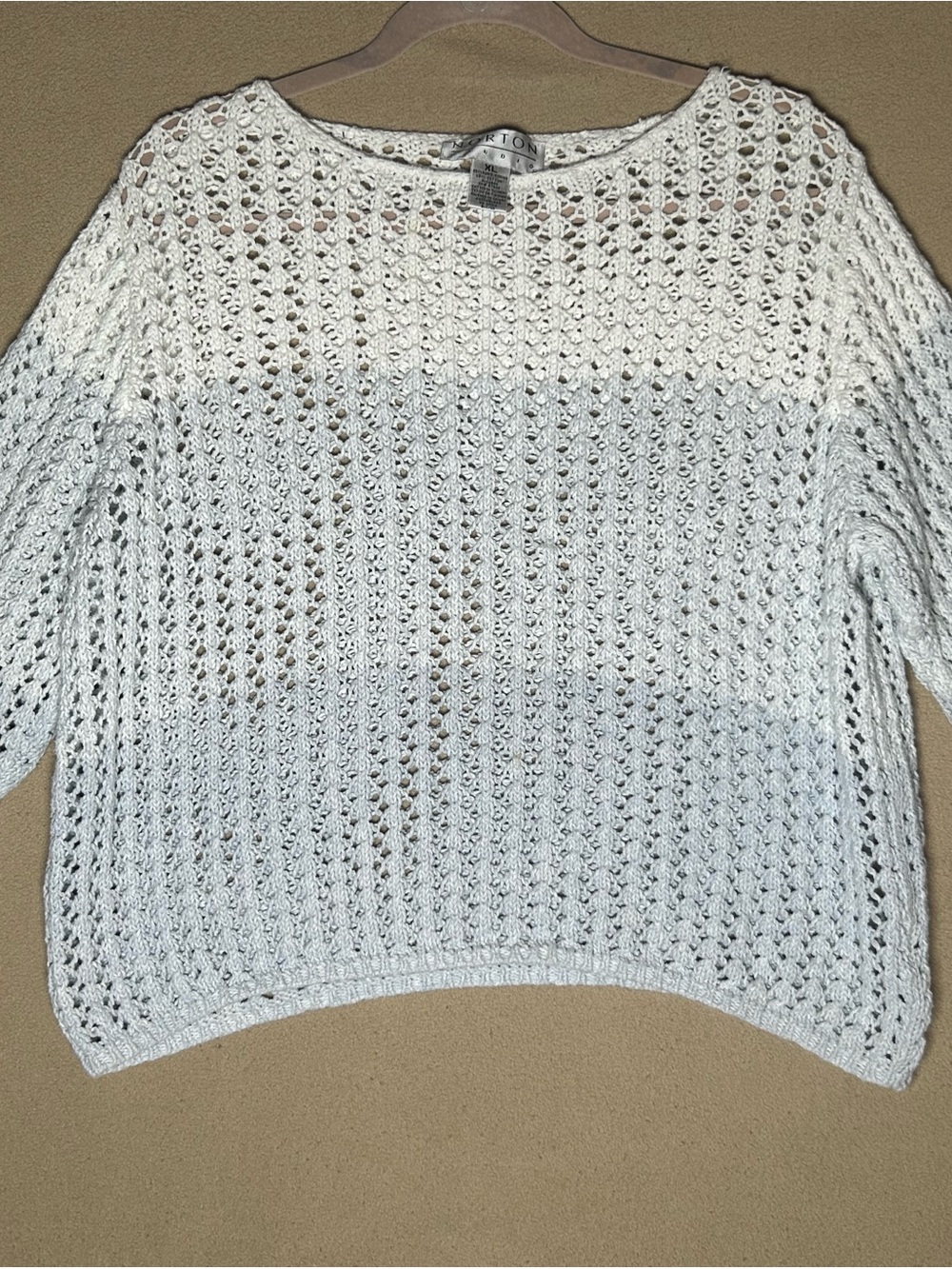 Vintage Norton Studios Ombre blue & white Crochet Sweater Size XL Boho Cottage